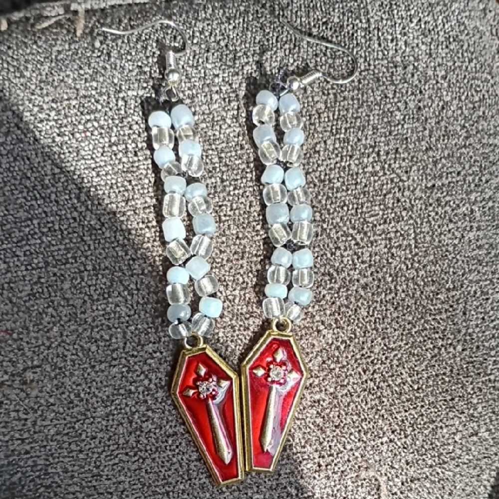 Red and Gold Coffin Earrings